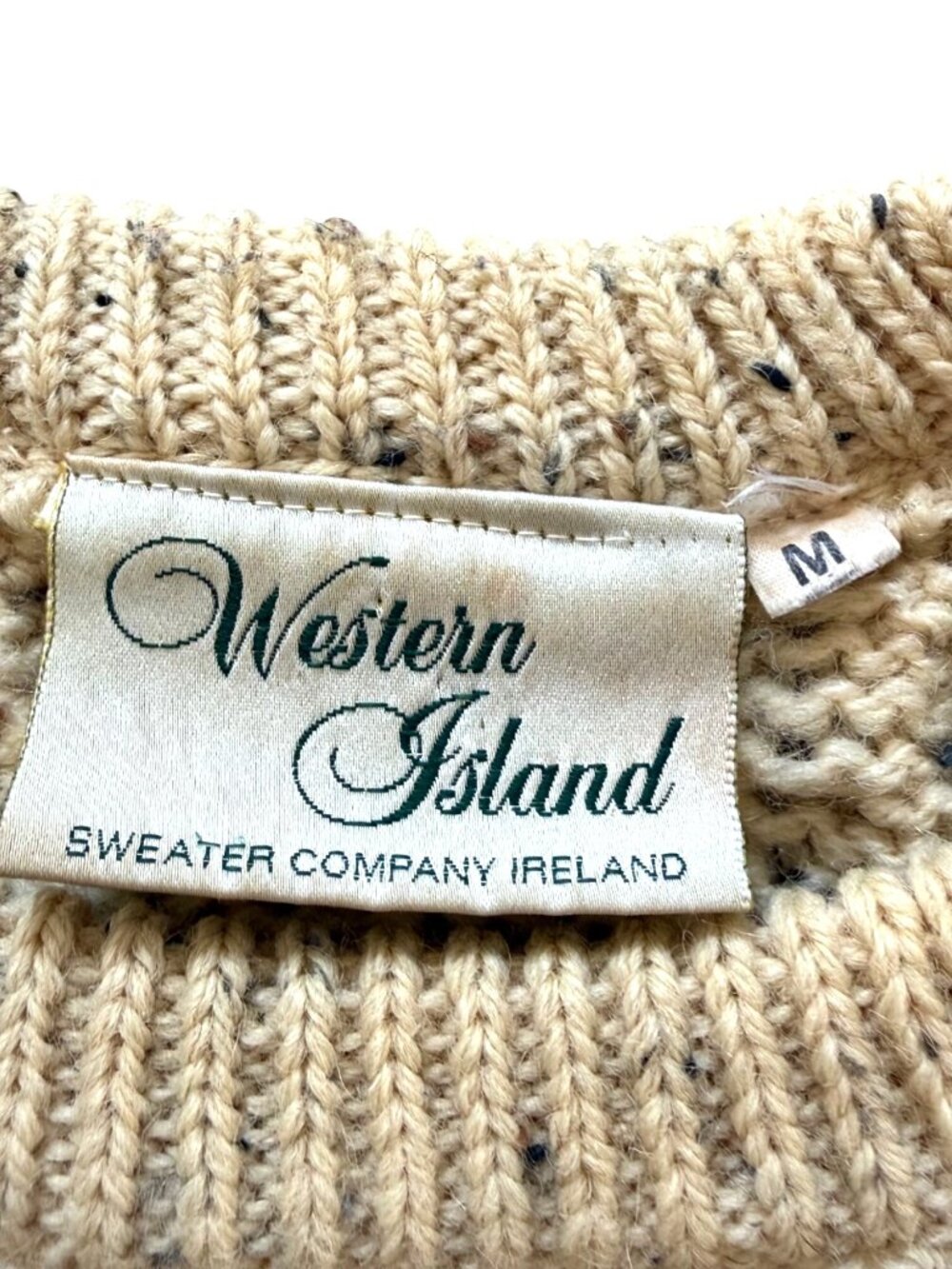 Western Island Men's Fisherman Sweater M Cable Knit Wool Ireland Pullover Cream - Picture 4 of 8
